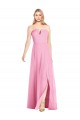 Vendeurs de Rose vif Trompette Col V Sans bretelle Mousseline Longue Robes demoiselle d'honneur