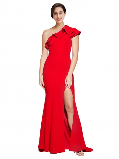 Vendeurs de Rouge Fourreau Balayage train Crêpe Stretch Longue Robes demoiselle d'honneur / Robes de bal