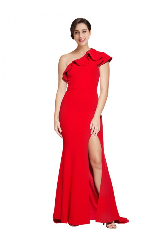 Vendeurs de Rouge Fourreau Balayage train Crêpe Stretch Longue Robes demoiselle d'honneur / Robes de bal