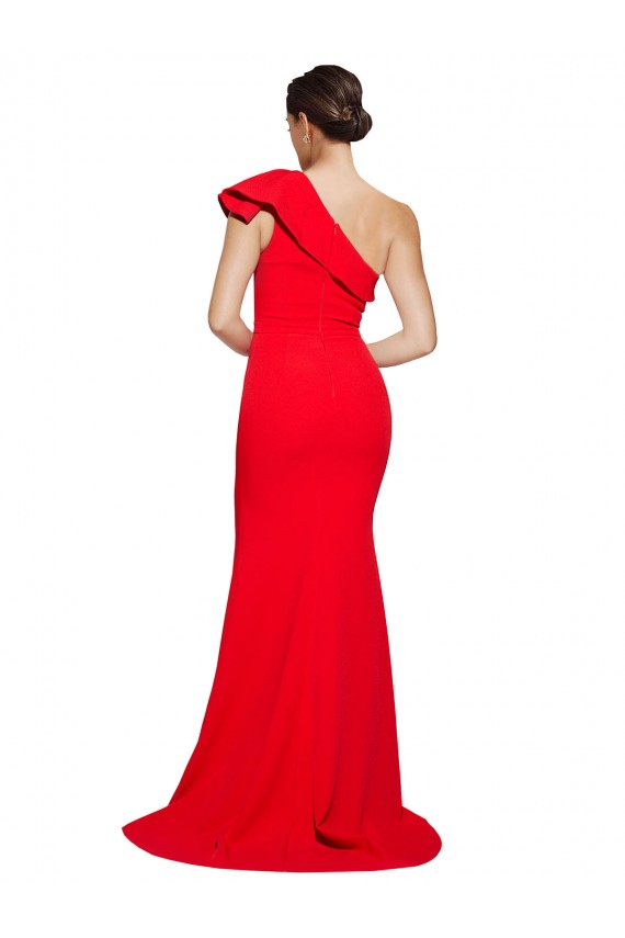 Vendeurs de Rouge Fourreau Balayage train Crêpe Stretch Longue Robes demoiselle d'honneur / Robes de bal