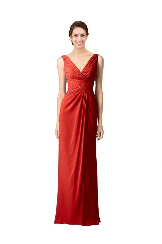 Vendeurs de Rouge Fourreau Col V Mousseline Longue Robes demoiselle d'honneur