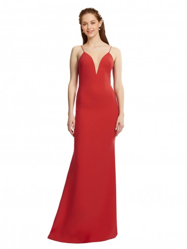 Vendeurs de Rouge Sirène Bretelles spaghetti Col V Crêpe Stretch Longue Formelles Robes demoiselle d'honneur / Robes de soirée / Robes de bal