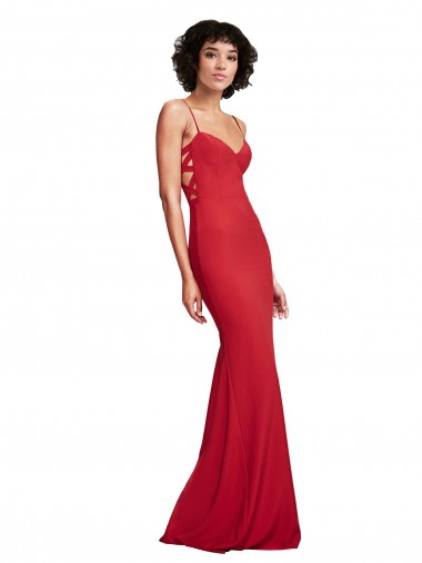 Vendeurs de Rouge Sirène Bretelles spaghetti Crêpe Stretch Longue Formelles Robes demoiselle d'honneur / Robes de soirée / Robes de bal