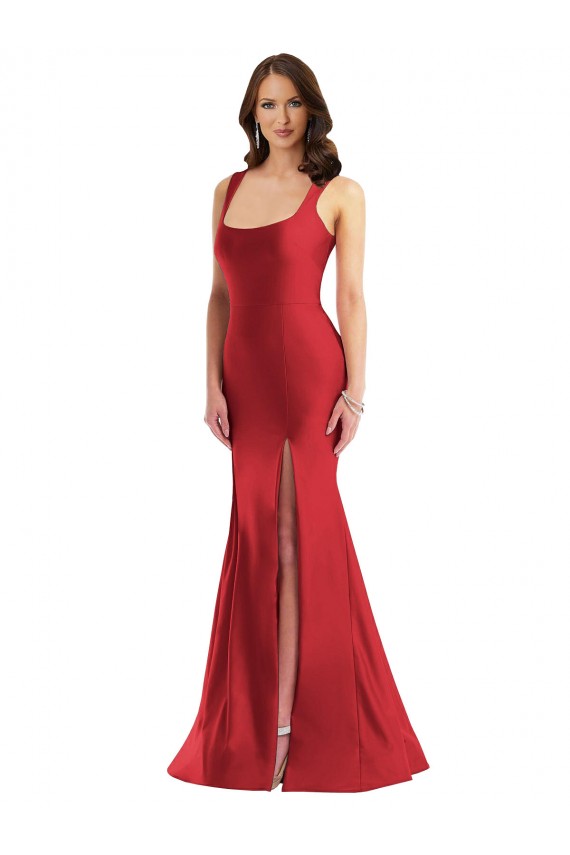 Vendeurs de Rouge Sirène Col Carré Satiné Soyeux Longue Formelles Robes demoiselle d'honneur / Robes de soirée / Robes de bal
