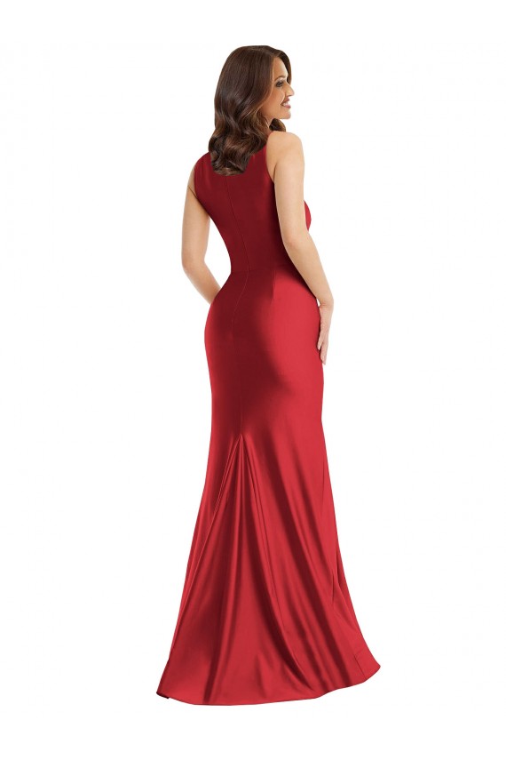 Vendeurs de Rouge Sirène Col Carré Satiné Soyeux Longue Formelles Robes demoiselle d'honneur / Robes de soirée / Robes de bal