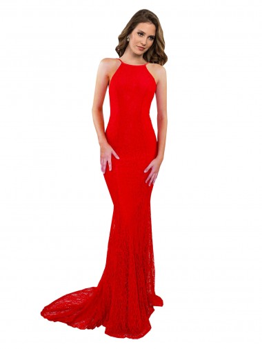 Vendeurs de Rouge Sirène Col Haut Dentelle Longue Formelles Robes demoiselle d'honneur / Robes de soirée / Robes de bal