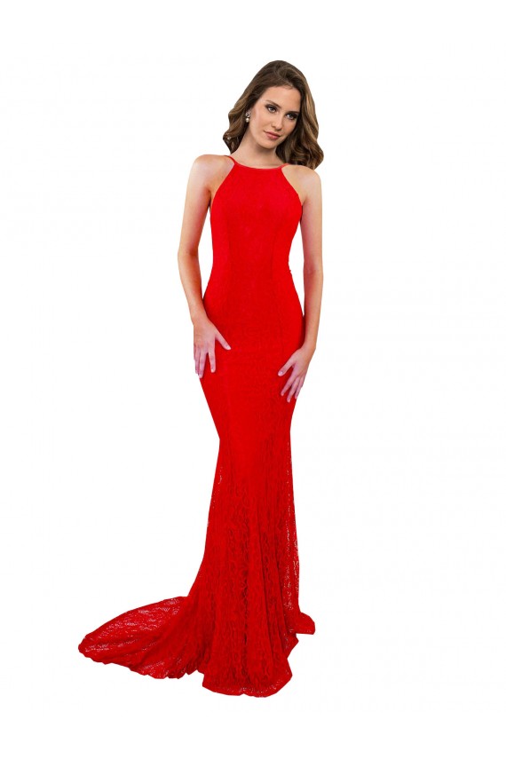 Vendeurs de Rouge Sirène Col Haut Dentelle Longue Formelles Robes demoiselle d'honneur / Robes de soirée / Robes de bal