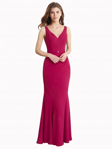 Vendeurs de Rouge Sirène Col V Mousseline Longue Robes demoiselle d'honneur / Robes de bal