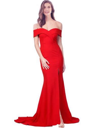 Vendeurs de Rouge Sirène Crêpe Stretch Longue Formelles Robes demoiselle d'honneur / Robes de soirée / Robes de bal