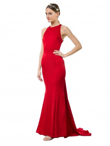Vendeurs de Rouge Sirène Licou Col Haut Crêpe Stretch Longue Formelles Robes demoiselle d'honneur / Robes de soirée / Robes de bal
