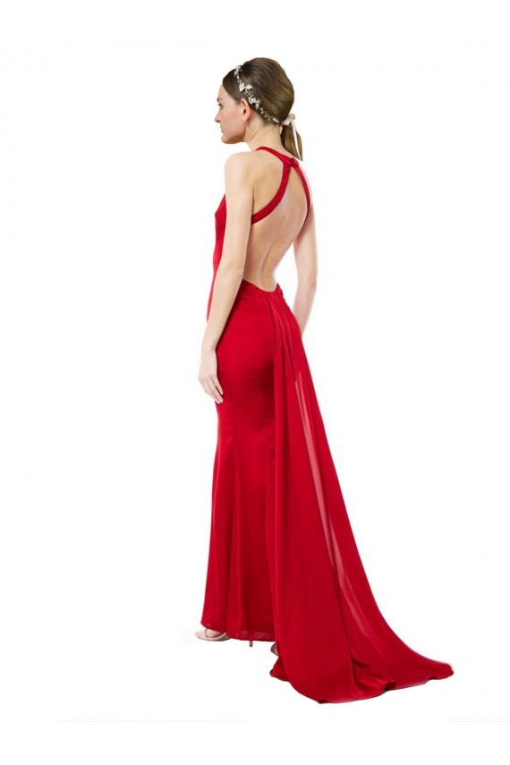 Vendeurs de Rouge Sirène Licou Col Haut Crêpe Stretch Longue Formelles Robes demoiselle d'honneur / Robes de soirée / Robes de bal