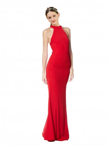 Vendeurs de Rouge Sirène Licou Col Haut Crêpe Stretch Longue Formelles Robes demoiselle d'honneur / Robes de soirée / Robes de bal