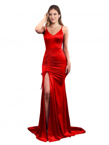 Vendeurs de Rouge Sirène Satiné Stretch Longue Formelles Robes demoiselle d'honneur / Robes de soirée / Robes de bal