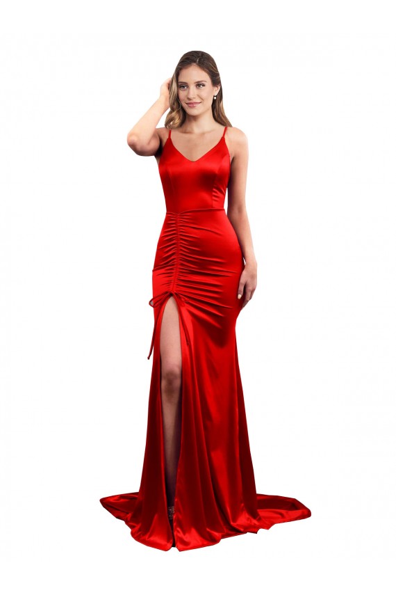 Vendeurs de Rouge Sirène Satiné Stretch Longue Formelles Robes demoiselle d'honneur / Robes de soirée / Robes de bal