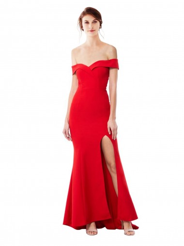 Vendeurs de Rouge Sirène Épaule Dénudée Crêpe Stretch Longue Formelles Robes demoiselle d'honneur / Robes de soirée / Robes de bal