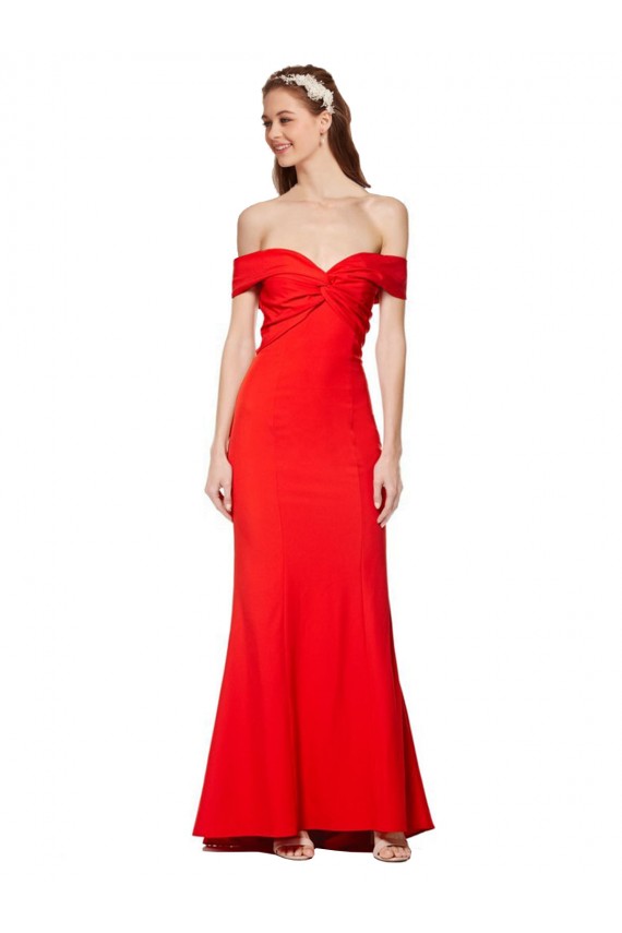 Vendeurs de Rouge Sirène Épaule Dénudée Crêpe Stretch Longue Formelles Robes demoiselle d'honneur / Robes de soirée / Robes de bal