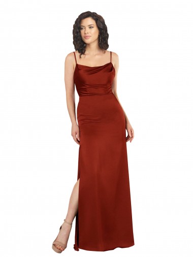 Vendeurs de Rouge Trapèze Bretelles spaghetti Col Carré Satiné Soyeux Longue Formelles Robes demoiselle d'honneur / Robes de soirée / Robes de bal