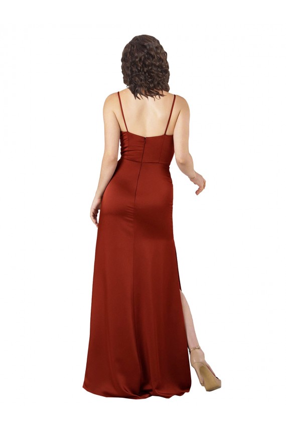 Vendeurs de Rouge Trapèze Bretelles spaghetti Col Carré Satiné Soyeux Longue Formelles Robes demoiselle d'honneur / Robes de soirée / Robes de bal