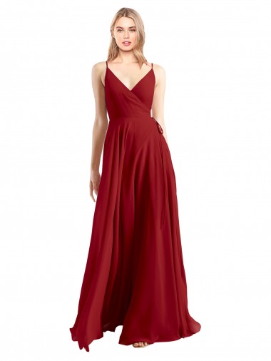 Vendeurs de Rouge Trapèze Bretelles spaghetti Col V Mousseline Longue Robes demoiselle d'honneur