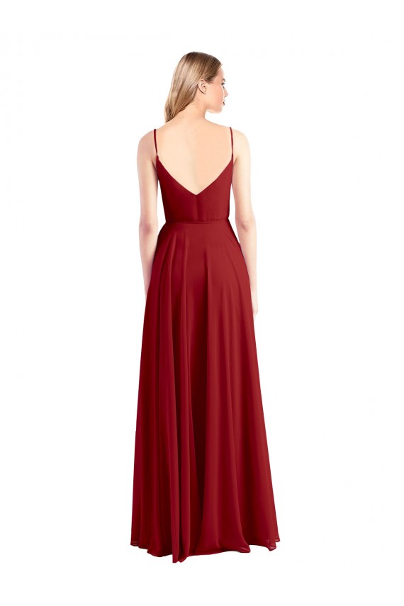 Vendeurs de Rouge Trapèze Bretelles spaghetti Col V Mousseline Longue Robes demoiselle d'honneur