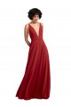 Vendeurs de Rouge Trapèze Col V Mousseline Longue Robes demoiselle d'honneur