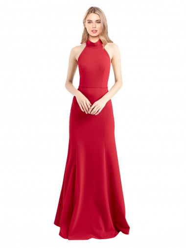 Vendeurs de Rouge Trapèze Licou Col Haut Crêpe Stretch Longue Formelles Robes demoiselle d'honneur / Robes de soirée / Robes de bal