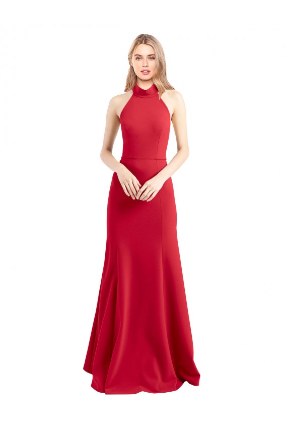 Vendeurs de Rouge Trapèze Licou Col Haut Crêpe Stretch Longue Formelles Robes demoiselle d'honneur / Robes de soirée / Robes de bal