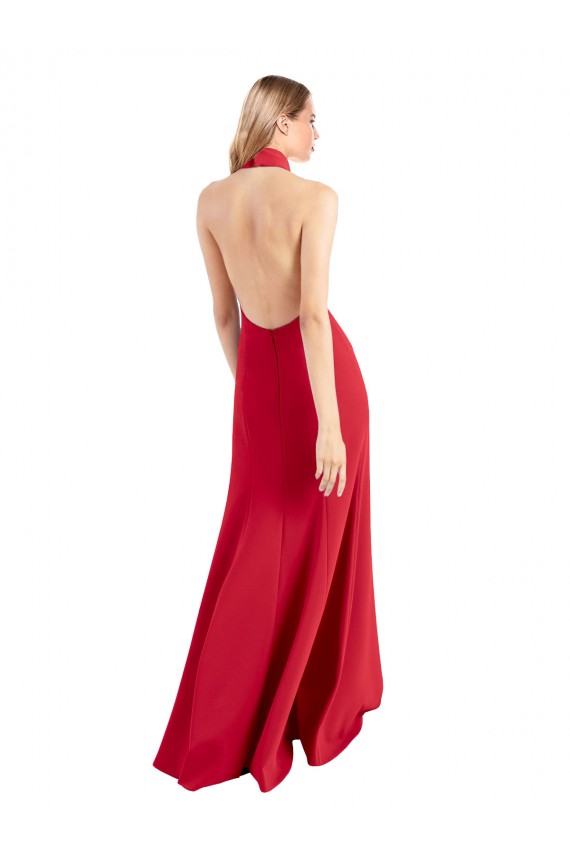 Vendeurs de Rouge Trapèze Licou Col Haut Crêpe Stretch Longue Formelles Robes demoiselle d'honneur / Robes de soirée / Robes de bal