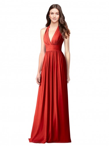 Vendeurs de Rouge Trapèze Licou Col V Mousseline Longue Robes demoiselle d'honneur