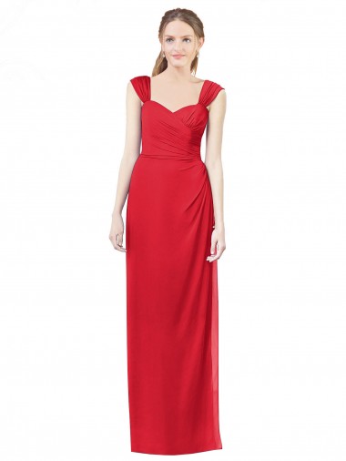 Vendeurs de Rouge Trapèze Mousseline Longue Robes demoiselle d'honneur