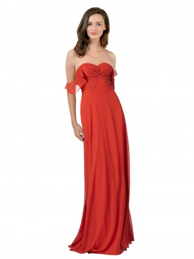 Vendeurs de Rouge Trapèze Sans bretelle Mousseline Longue Robes demoiselle d'honneur