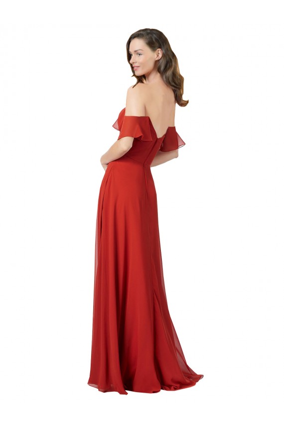 Vendeurs de Rouge Trapèze Sans bretelle Mousseline Longue Robes demoiselle d'honneur