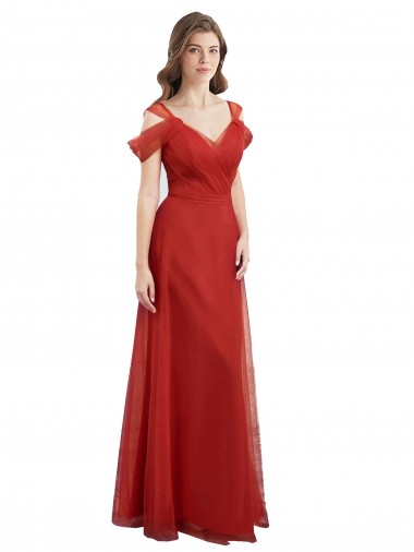 Vendeurs de Rouge Trapèze Tulle Longue Robes demoiselle d'honneur