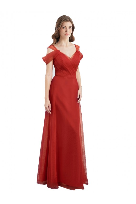 Vendeurs de Rouge Trapèze Tulle Longue Robes demoiselle d'honneur