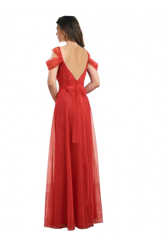 Vendeurs de Rouge Trapèze Tulle Longue Robes demoiselle d'honneur