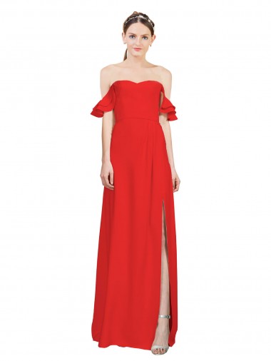 Vendeurs de Rouge Trapèze Épaule Dénudée Crêpe Stretch Longue Formelles Robes demoiselle d'honneur / Robes de soirée / Robes de bal