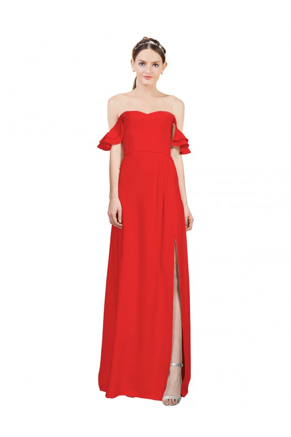 Vendeurs de Rouge Trapèze Épaule Dénudée Crêpe Stretch Longue Formelles Robes demoiselle d'honneur / Robes de soirée / Robes de bal