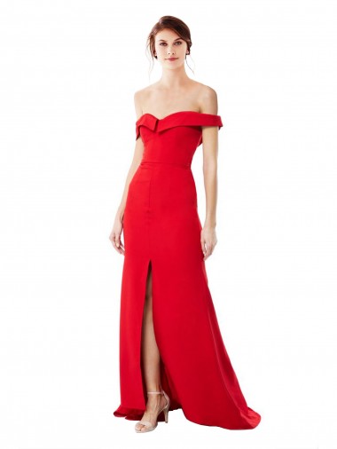 Vendeurs de Rouge Trapèze Épaule Dénudée Crêpe Stretch Longue Formelles Robes demoiselle d'honneur / Robes de soirée / Robes de bal