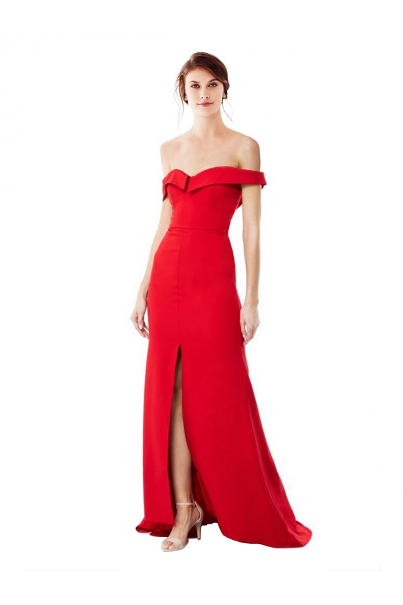 Vendeurs de Rouge Trapèze Épaule Dénudée Crêpe Stretch Longue Formelles Robes demoiselle d'honneur / Robes de soirée / Robes de bal