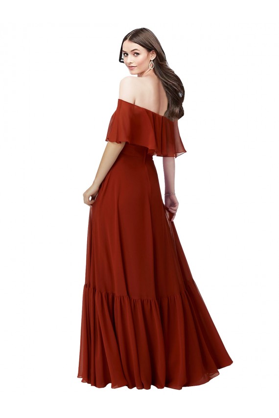Vendeurs de Rouge Trapèze Épaule Dénudée Mousseline Longue Robes demoiselle d'honneur