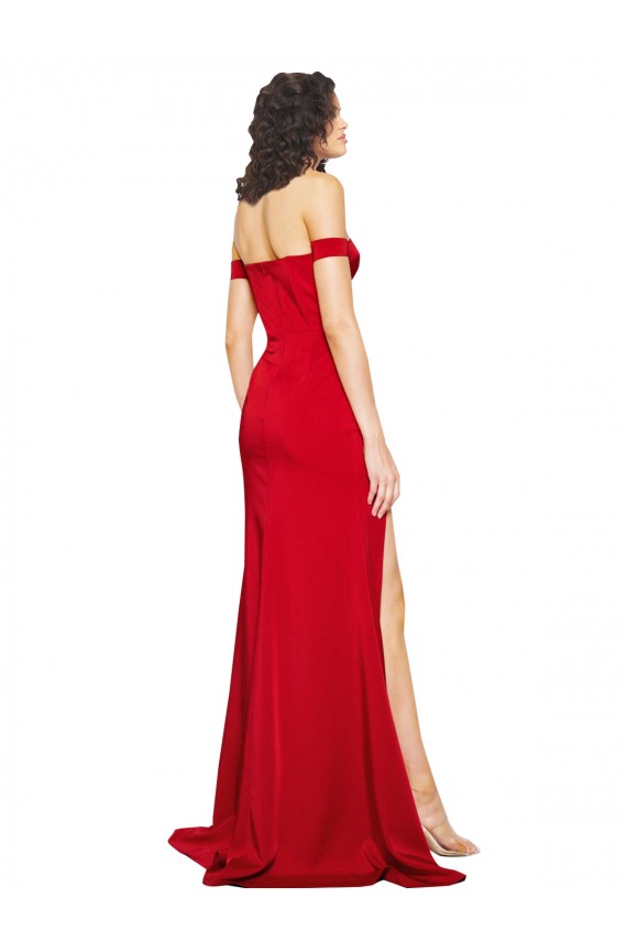 Vendeurs de Rouge Trapèze Épaule Dénudée Satiné Soyeux Longue Formelles Robes demoiselle d'honneur / Robes de soirée / Robes de bal