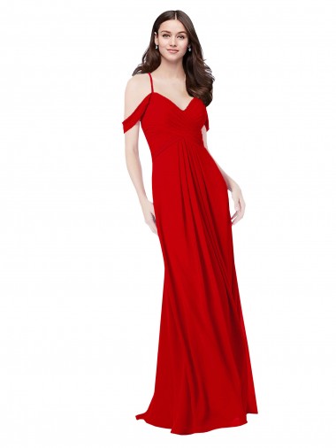 Vendeurs de Rouge foncé Trapèze Col V Mousseline Longue Robes demoiselle d'honneur