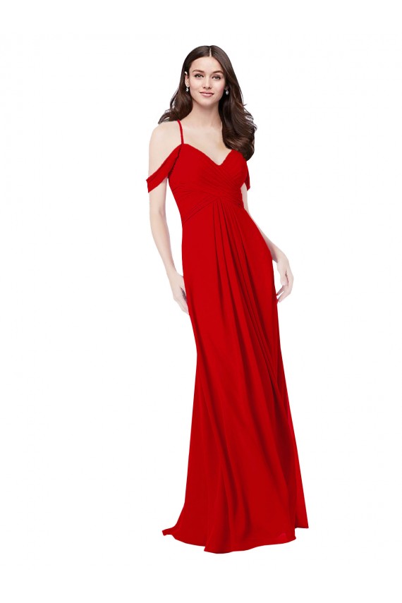 Vendeurs de Rouge foncé Trapèze Col V Mousseline Longue Robes demoiselle d'honneur
