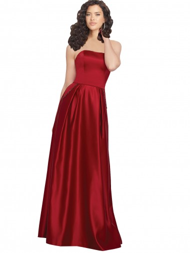Vendeurs de Rouge foncé Trapèze Sans bretelle Satiné Longue Robes demoiselle d'honneur / Robes de bal