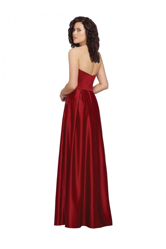 Vendeurs de Rouge foncé Trapèze Sans bretelle Satiné Longue Robes demoiselle d'honneur / Robes de bal