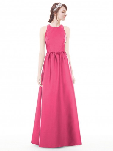 Vendeurs de Rubis Trapèze Col bijou Satiné Longue Robes demoiselle d'honneur