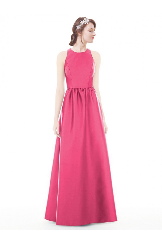 Vendeurs de Rubis Trapèze Col bijou Satiné Longue Robes demoiselle d'honneur