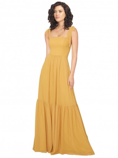 Vendeurs de Safran Trapèze Col Carré Mousseline Longue Robes demoiselle d'honneur