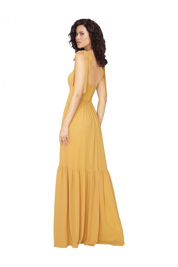 Vendeurs de Safran Trapèze Col Carré Mousseline Longue Robes demoiselle d'honneur