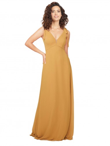 Vendeurs de Safran Trapèze Col V Mousseline Longue Robes demoiselle d'honneur